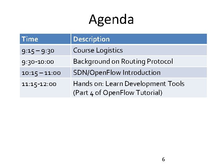 Agenda Time 9: 15 – 9: 30 -10: 00 10: 15 – 11: 00