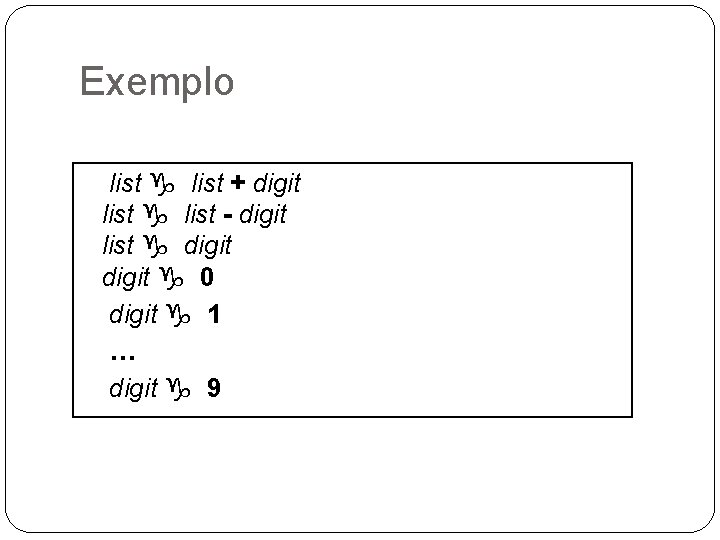 Exemplo list g list + digit list g list - digit list g digit