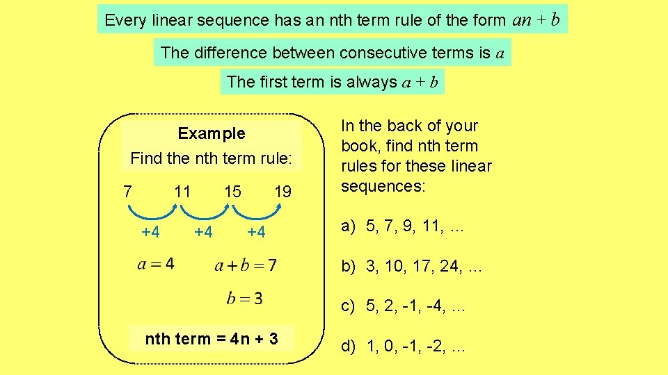 Every linear sequence has an nth term rule of the form an + b