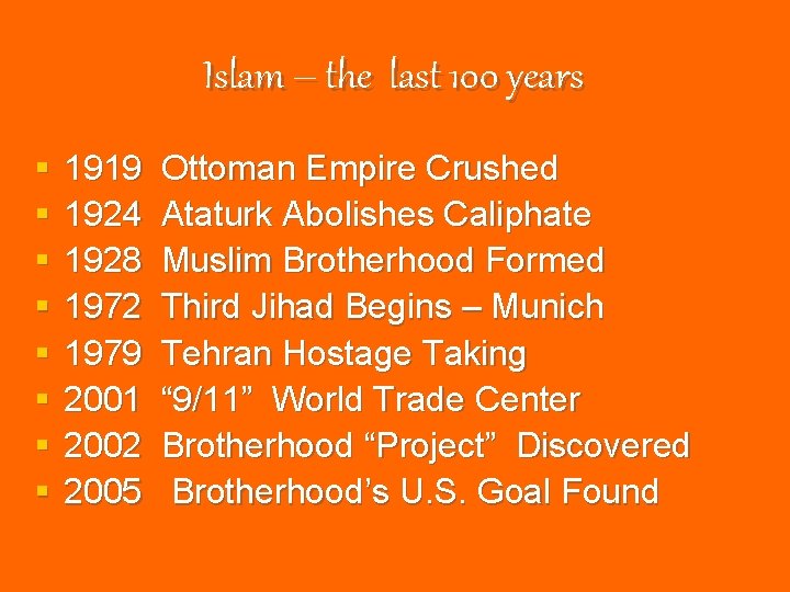 Islam – the last 100 years § § § § 1919 1924 1928 1972