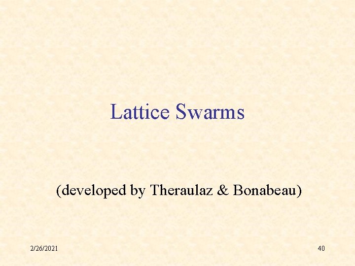 Lattice Swarms (developed by Theraulaz & Bonabeau) 2/26/2021 40 