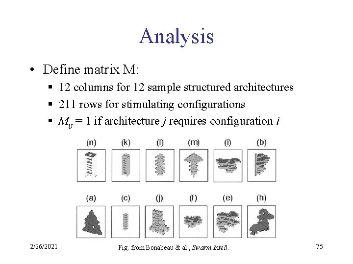 Analysis • Define matrix M: § 12 columns for 12 sample structured architectures §