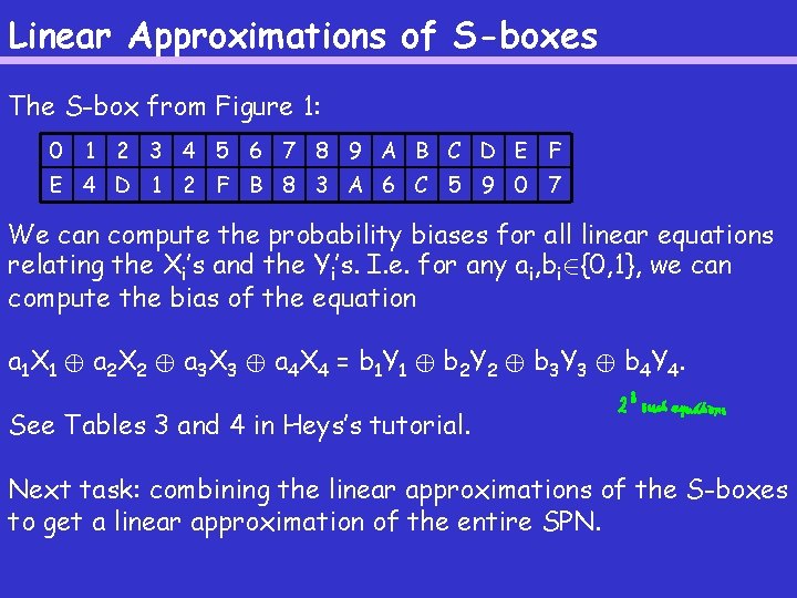 Linear Approximations of S-boxes The S-box from Figure 1: 0 1 2 3 4