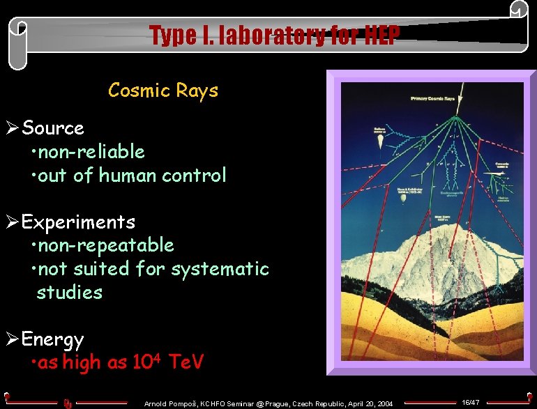 Type I. laboratory for HEP Cosmic Rays ØSource • non-reliable • out of human