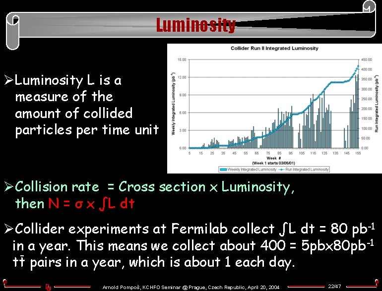 Luminosity ØLuminosity L is a measure of the amount of collided particles per time