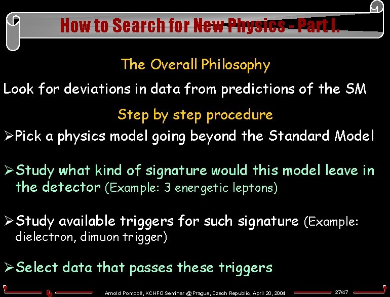 How to Search for New Physics - Part I. The Overall Philosophy Look for