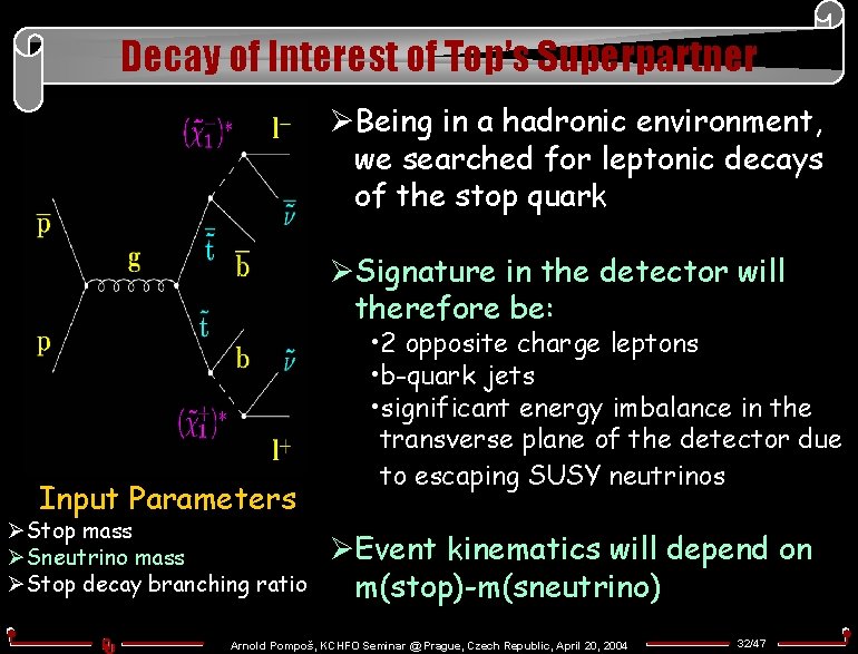 Decay of Interest of Top’s Superpartner ØBeing in a hadronic environment, we searched for