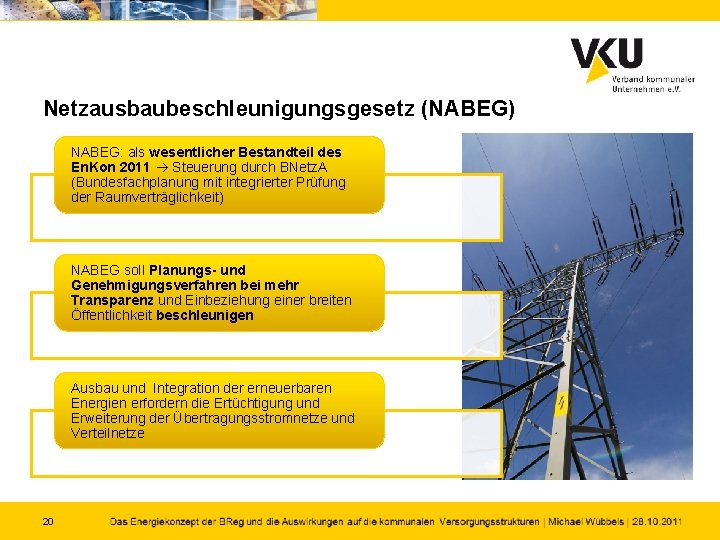 Netzausbaubeschleunigungsgesetz (NABEG) NABEG: als wesentlicher Bestandteil des En. Kon 2011 Steuerung durch BNetz. A