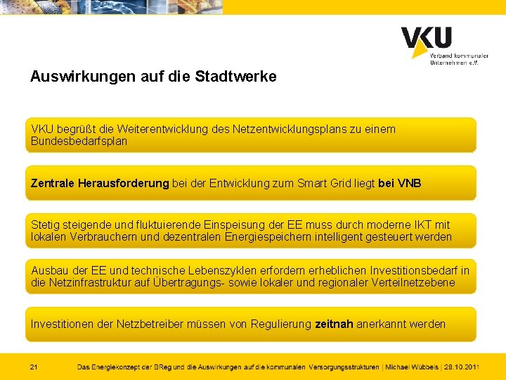 Auswirkungen auf die Stadtwerke VKU begrüßt die Weiterentwicklung des Netzentwicklungsplans zu einem Bundesbedarfsplan Zentrale