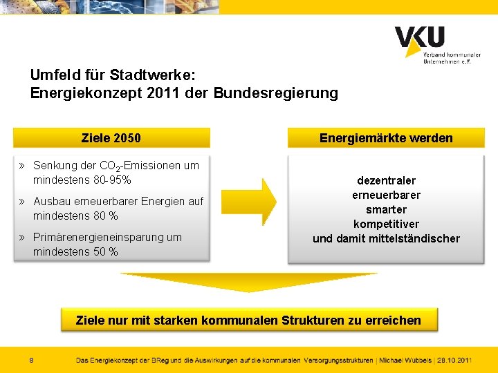 Umfeld für Stadtwerke: Energiekonzept 2011 der Bundesregierung Ziele 2050 » Senkung der CO 2