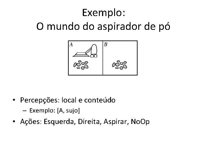 Exemplo: O mundo do aspirador de pó • Percepções: local e conteúdo – Exemplo: