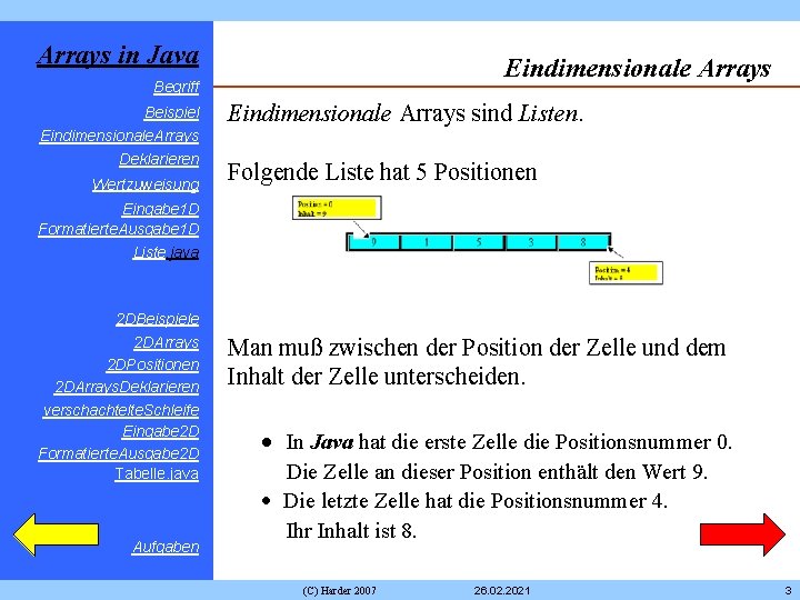 Arrays in Java Eindimensionale Arrays Begriff Beispiel Eindimensionale. Arrays Deklarieren Wertzuweisung Eindimensionale Arrays sind
