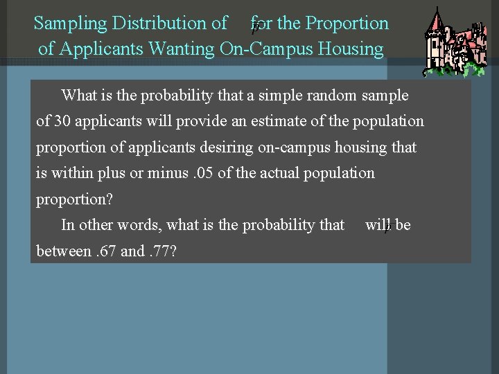 Sampling Distribution of for the Proportion of Applicants Wanting On-Campus Housing What is the