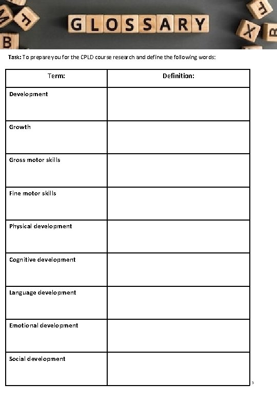 Task: To prepare you for the CPLD course research and define the following words: