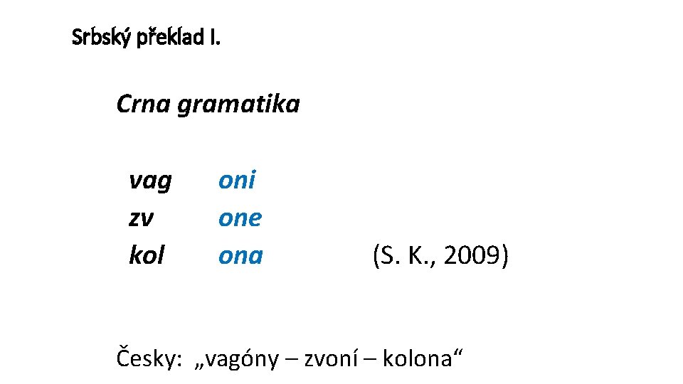 Srbský překlad I. Crna gramatika vag zv kol oni one ona (S. K. ,