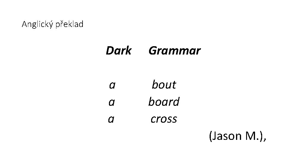 Anglický překlad Dark Grammar a a a bout board cross (Jason M. ), 