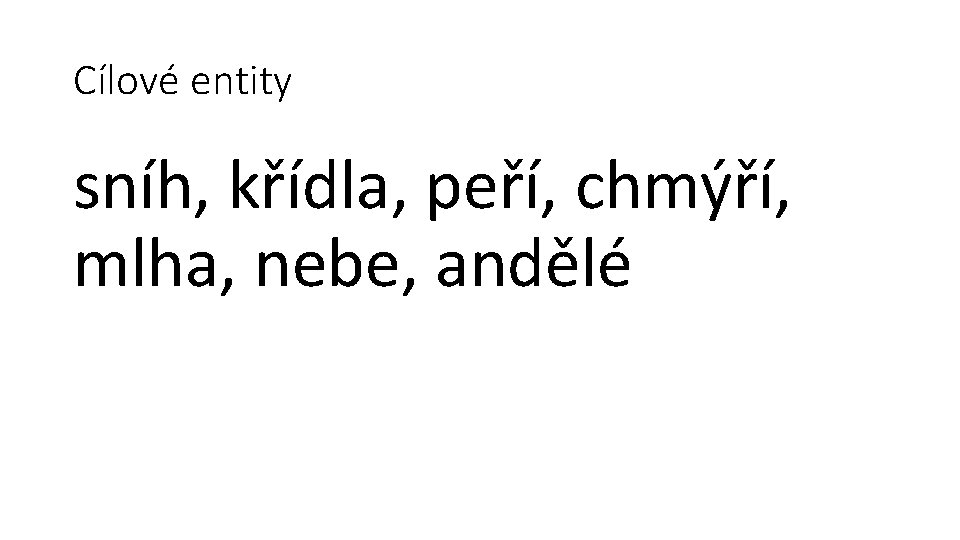 Cílové entity sníh, křídla, peří, chmýří, mlha, nebe, andělé 