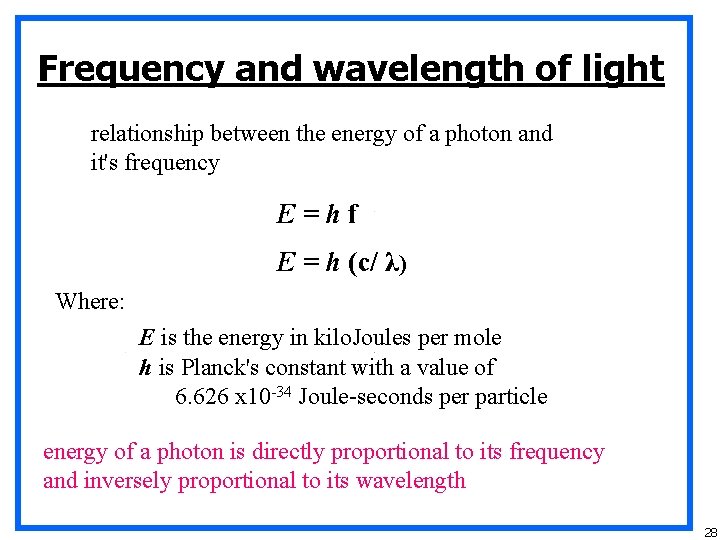 Frequency and wavelength of light relationship between the energy of a photon and it's