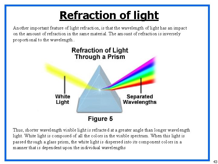 Refraction of light Another important feature of light refraction, is that the wavelength of