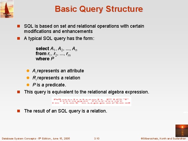 Basic Query Structure n SQL is based on set and relational operations with certain