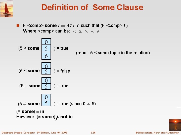 Definition of Some Clause n F <comp> some r t r such that (F