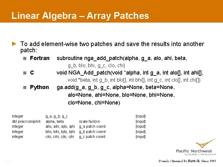 Linear Algebra – Array Patches To add element-wise two patches and save the results