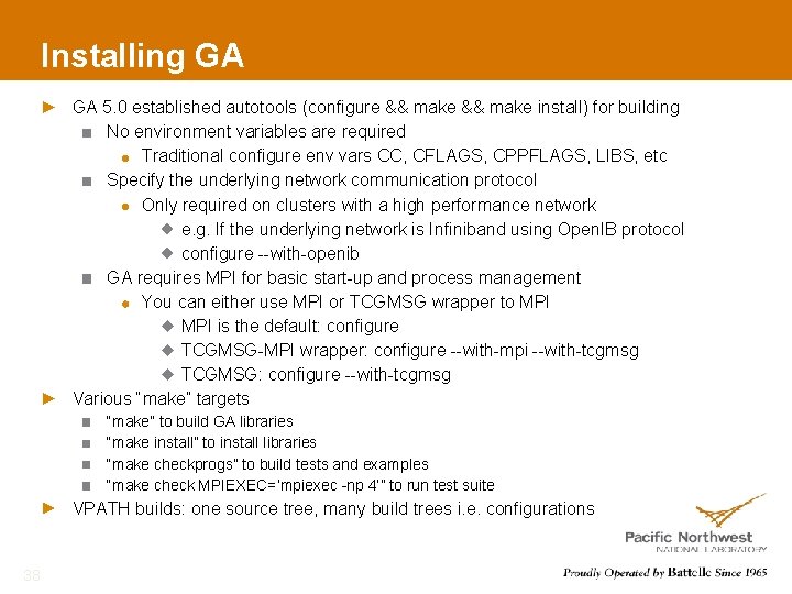 Installing GA GA 5. 0 established autotools (configure && make install) for building No