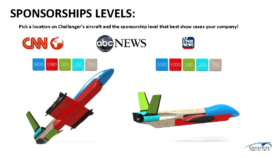 SPONSORSHIPS LEVELS: Pick a location on Challenger’s aircraft and the sponsorship level that best