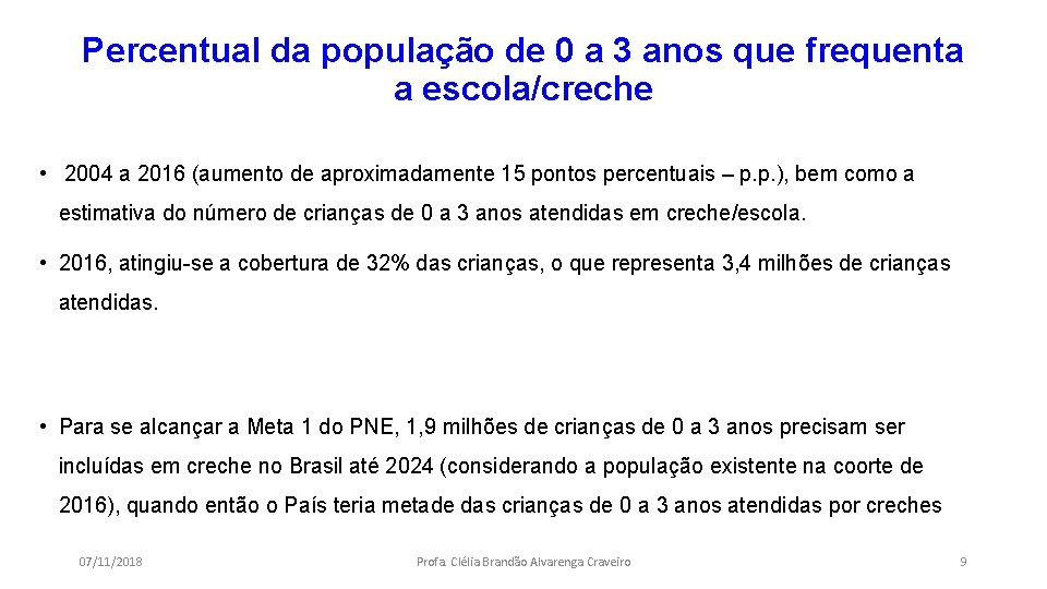 Percentual da população de 0 a 3 anos que frequenta a escola/creche • 2004