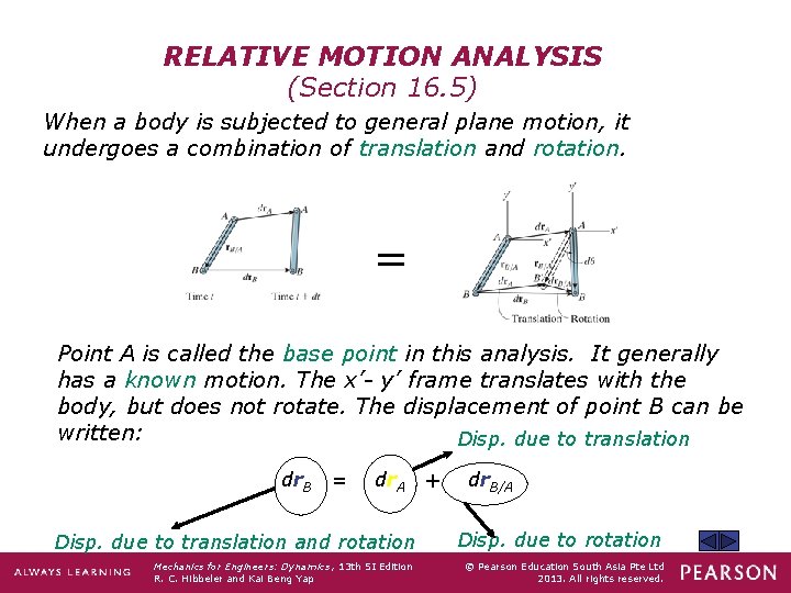 RELATIVE MOTION ANALYSIS (Section 16. 5) When a body is subjected to general plane