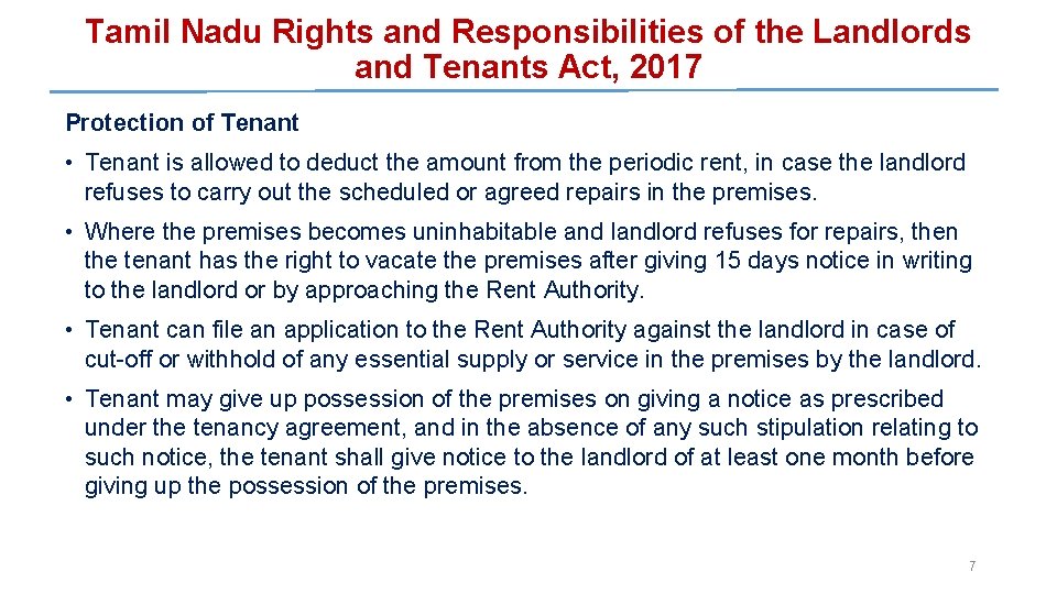 Tamil Nadu Rights and Responsibilities of the Landlords and Tenants Act, 2017 Protection of