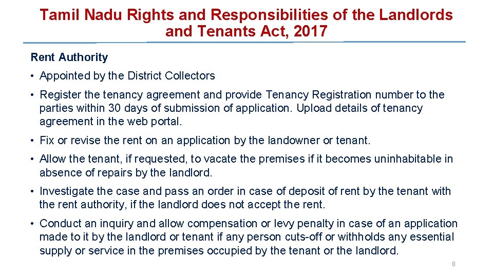 Tamil Nadu Rights and Responsibilities of the Landlords and Tenants Act, 2017 Rent Authority