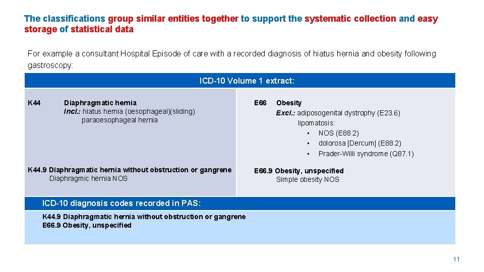 The classifications group similar entities together to support the systematic collection and easy storage
