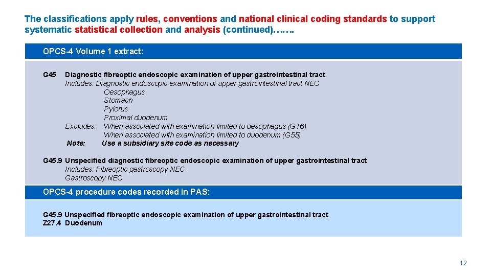 The classifications apply rules, conventions and national clinical coding standards to support systematic statistical