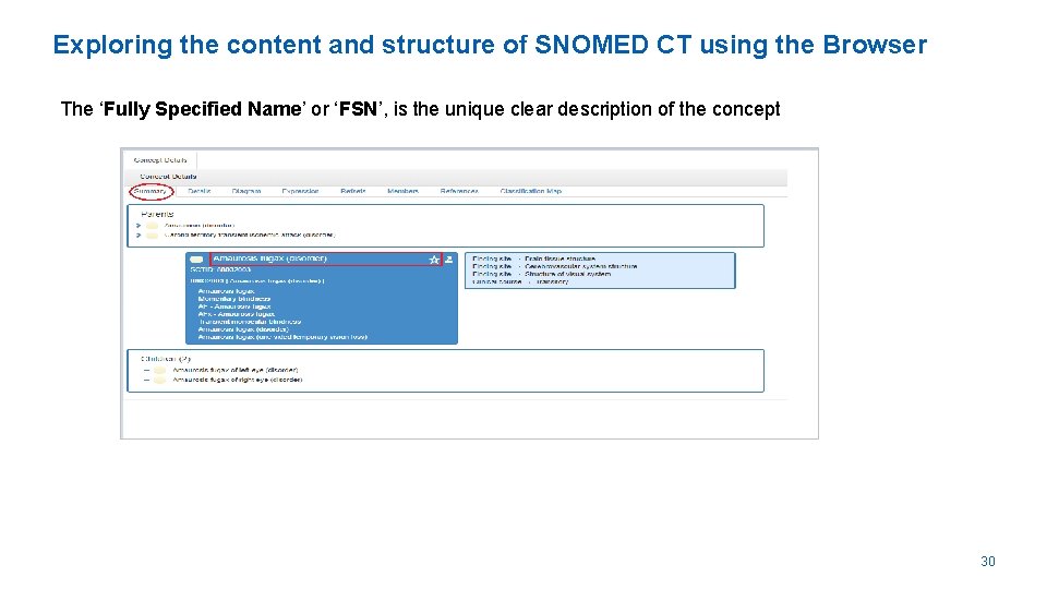 Exploring the content and structure of SNOMED CT using the Browser The ‘Fully Specified