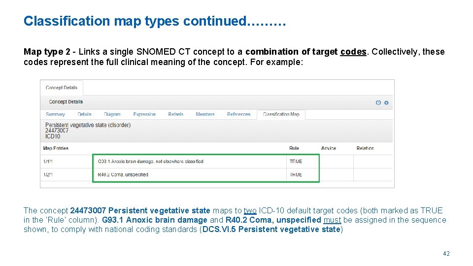 Classification map types continued……… Map type 2 - Links a single SNOMED CT concept