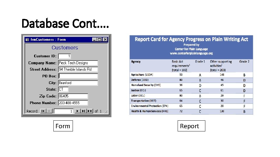 Database Cont. . Form Report 