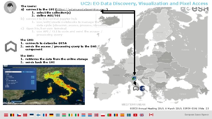 UC 2: EO Data Discovery, Visualization and Pixel Access The users: a) connect to