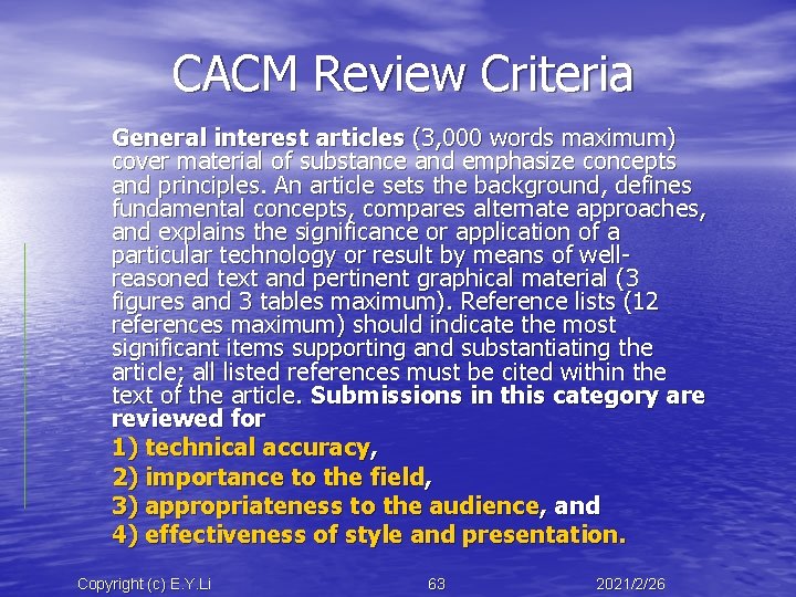 CACM Review Criteria General interest articles (3, 000 words maximum) cover material of substance