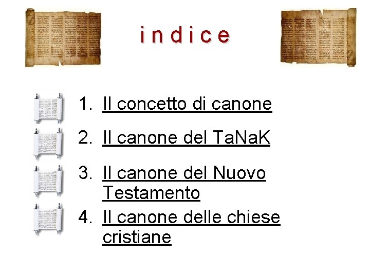 i n d i c e 1. Il concetto di canone 2. Il canone