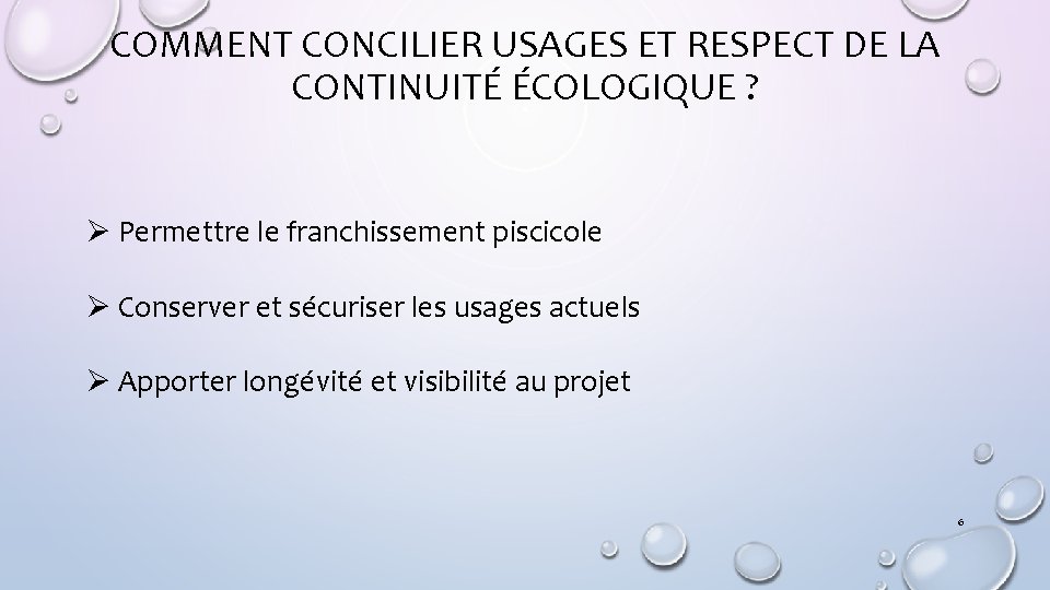 COMMENT CONCILIER USAGES ET RESPECT DE LA CONTINUITÉ ÉCOLOGIQUE ? Ø Permettre le franchissement