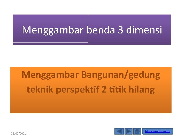 Menggambar benda 3 dimensi Menggambar Bangunan/gedung teknik perspektif 2 titik hilang 26/02/2021 Menggambar kubus