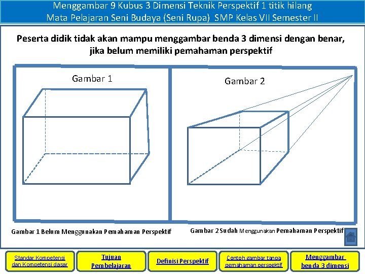 Menggambar 9 Kubus 3 Dimensi Teknik Perspektif 1 titik hilang Mata Pelajaran Seni Budaya