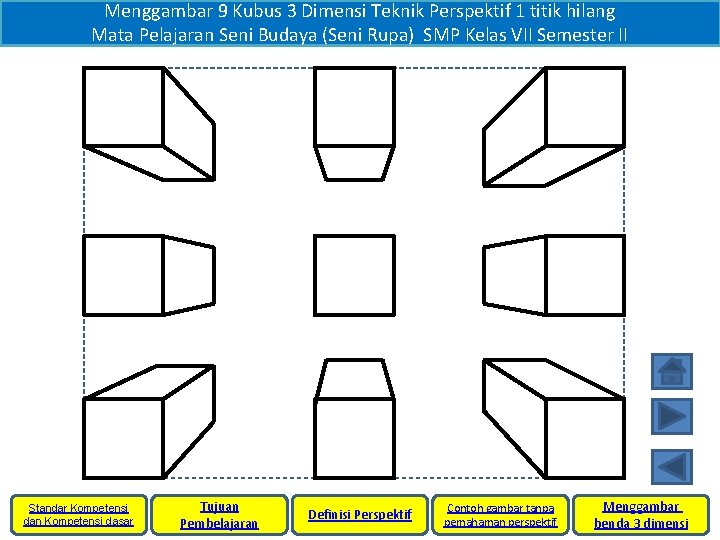 Menggambar 9 Kubus 3 Dimensi Teknik Perspektif 1 titik hilang Mata Pelajaran Seni Budaya