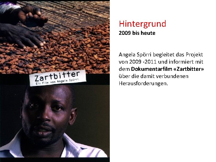 Hintergrund 2009 bis heute Angela Spörri begleitet das Projekt von 2009 -2011 und informiert