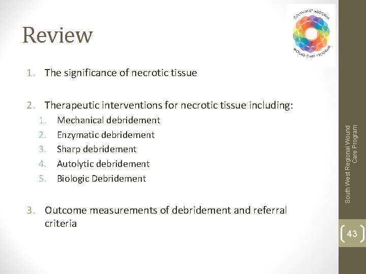 Review 1. The significance of necrotic tissue 1. 2. 3. 4. 5. Mechanical debridement