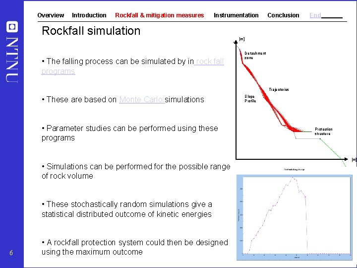 Overview Introduction Rockfall & mitigation measures Instrumentation Rockfall simulation • The falling process can