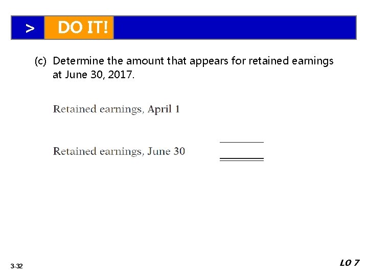 > DO IT! (c) Determine the amount that appears for retained earnings at June