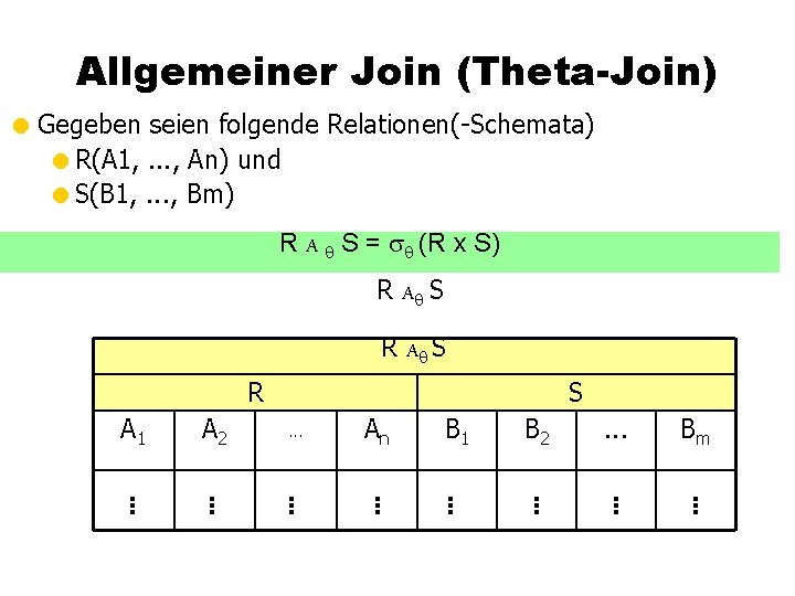 Allgemeiner Join (Theta-Join) = Gegeben seien folgende Relationen(-Schemata) =R(A 1, . . . ,
