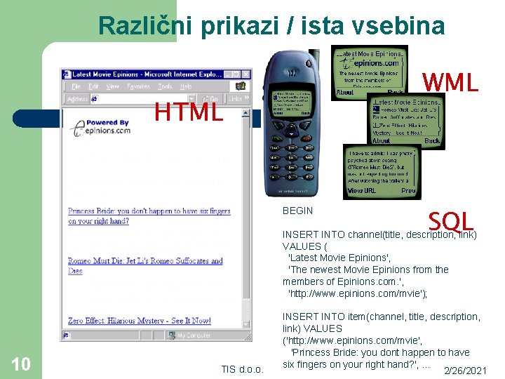 Različni prikazi / ista vsebina HTML WML SQL 10 TIS d. o. o. BEGIN